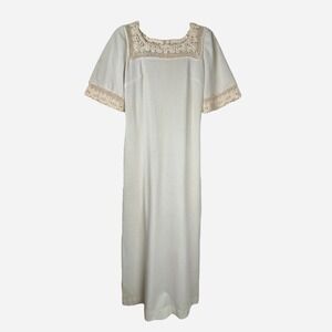 Vintage 60s Butte Knit Off White Ivory Dress Crochet Long Shift Union Made‎ Sz 2